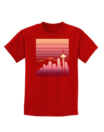 Seattle Skyline Sunrise Childrens Dark T-Shirt-Childrens T-Shirt-TooLoud-Red-X-Small-Davson Sales