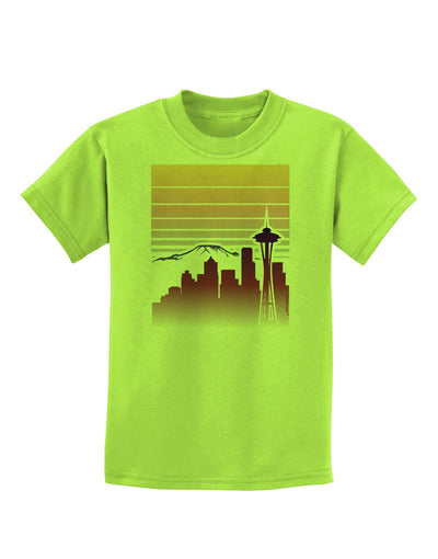 Seattle Skyline Sunrise Childrens T-Shirt-Childrens T-Shirt-TooLoud-Lime-Green-X-Small-Davson Sales