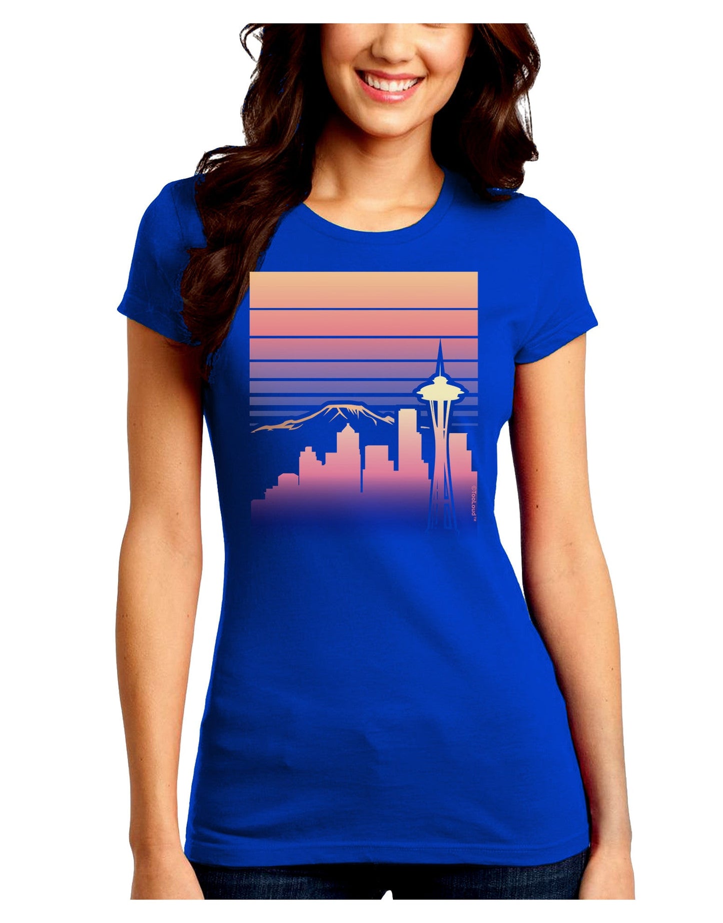 Seattle Skyline Sunrise Juniors Petite Crew Dark T-Shirt-T-Shirts Juniors Tops-TooLoud-Royal-Blue-Juniors Fitted Small-Davson Sales