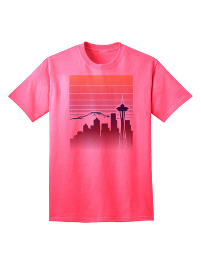 Seattle Skyline Sunrise - Premium Adult T-Shirt for Urban Fashion Enthusiasts-Mens T-shirts-TooLoud-Neon-Pink-Small-Davson Sales