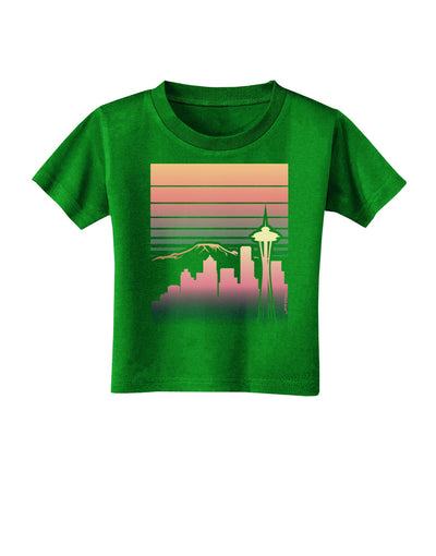 Seattle Skyline Sunrise Toddler T-Shirt Dark-Toddler T-Shirt-TooLoud-Clover-Green-2T-Davson Sales