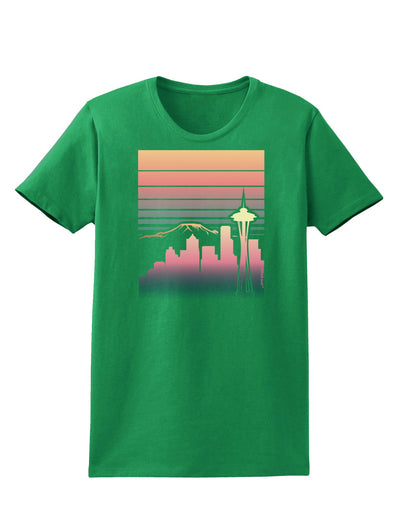 Seattle Skyline Sunrise Womens Dark T-Shirt-TooLoud-Kelly-Green-X-Small-Davson Sales