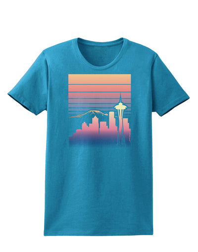 Seattle Skyline Sunrise Womens Dark T-Shirt-TooLoud-Turquoise-X-Small-Davson Sales