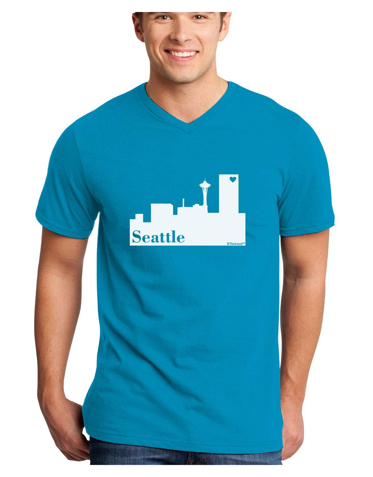 Seattle Skyline with Space Needle Adult Dark V-Neck T-Shirt by TooLoud-Mens V-Neck T-Shirt-TooLoud-Turquoise-Small-Davson Sales