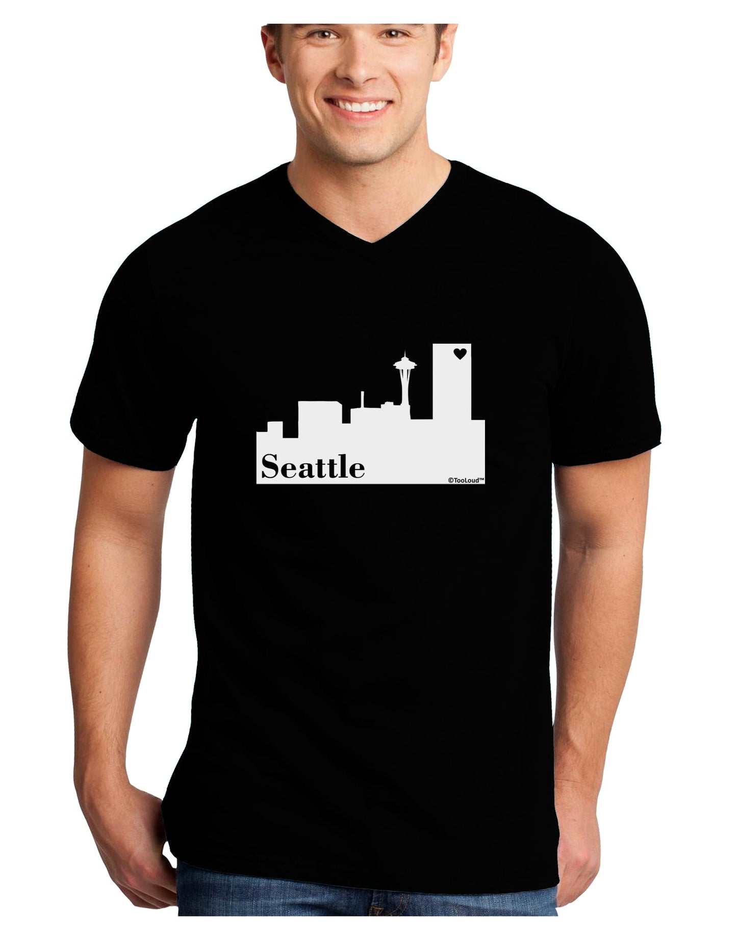 Seattle Skyline with Space Needle Adult Dark V-Neck T-Shirt by TooLoud-Mens V-Neck T-Shirt-TooLoud-Black-Small-Davson Sales