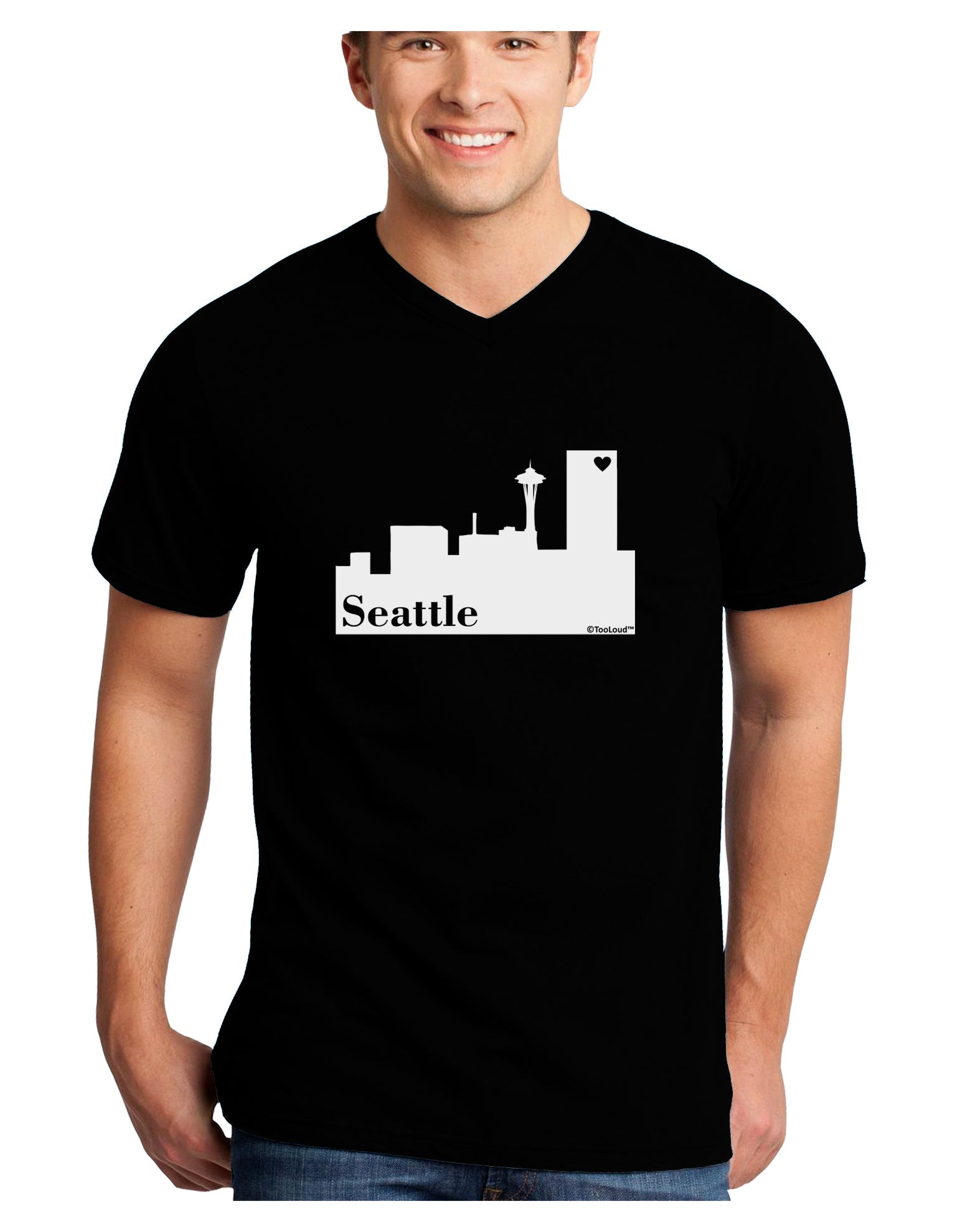 Seattle Skyline with Space Needle Adult Dark V-Neck T-Shirt by TooLoud-Mens V-Neck T-Shirt-TooLoud-Black-Small-Davson Sales