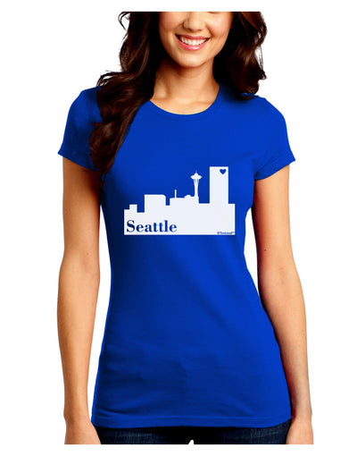 Seattle Skyline with Space Needle Juniors Crew Dark T-Shirt by TooLoud-T-Shirts Juniors Tops-TooLoud-Royal-Blue-Juniors Fitted Small-Davson Sales