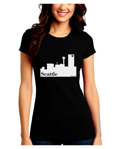 Seattle Skyline with Space Needle Juniors Crew Dark T-Shirt by TooLoud-T-Shirts Juniors Tops-TooLoud-Black-Juniors Fitted Small-Davson Sales