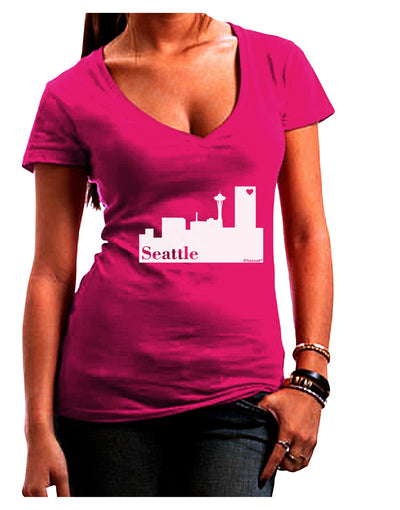 Seattle Skyline with Space Needle Juniors V-Neck Dark T-Shirt by TooLoud-Womens V-Neck T-Shirts-TooLoud-Hot-Pink-Juniors Fitted Small-Davson Sales