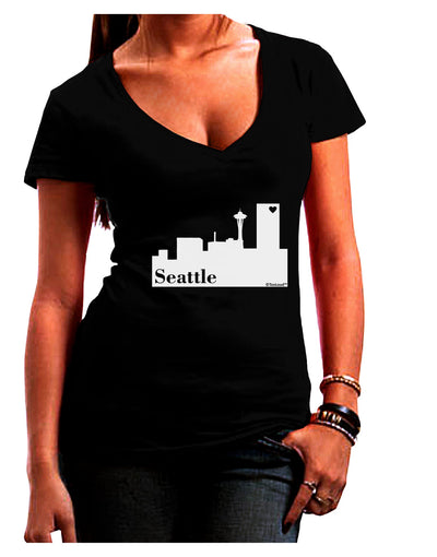 Seattle Skyline with Space Needle Juniors V-Neck Dark T-Shirt by TooLoud-Womens V-Neck T-Shirts-TooLoud-Black-Juniors Fitted Small-Davson Sales