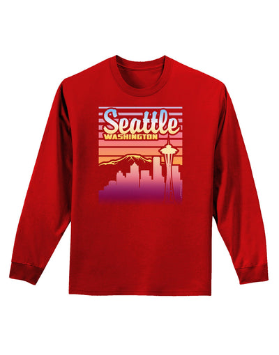 Seattle Washington Sunset Adult Long Sleeve Dark T-Shirt-TooLoud-Red-Small-Davson Sales