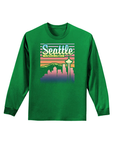 Seattle Washington Sunset Adult Long Sleeve Dark T-Shirt-TooLoud-Kelly-Green-Small-Davson Sales