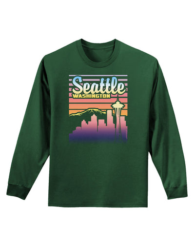 Seattle Washington Sunset Adult Long Sleeve Dark T-Shirt-TooLoud-Dark-Green-Small-Davson Sales