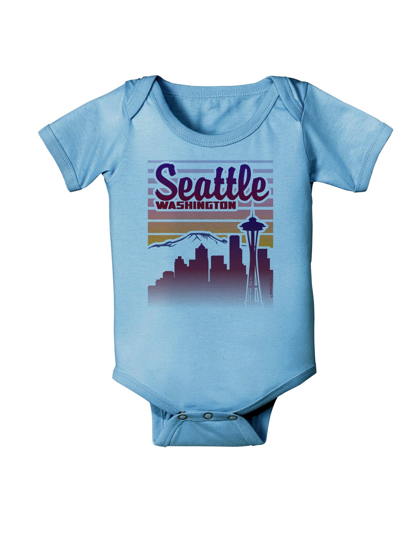 Seattle Washington Sunset Baby Romper Bodysuit-Baby Romper-TooLoud-LightBlue-06-Months-Davson Sales