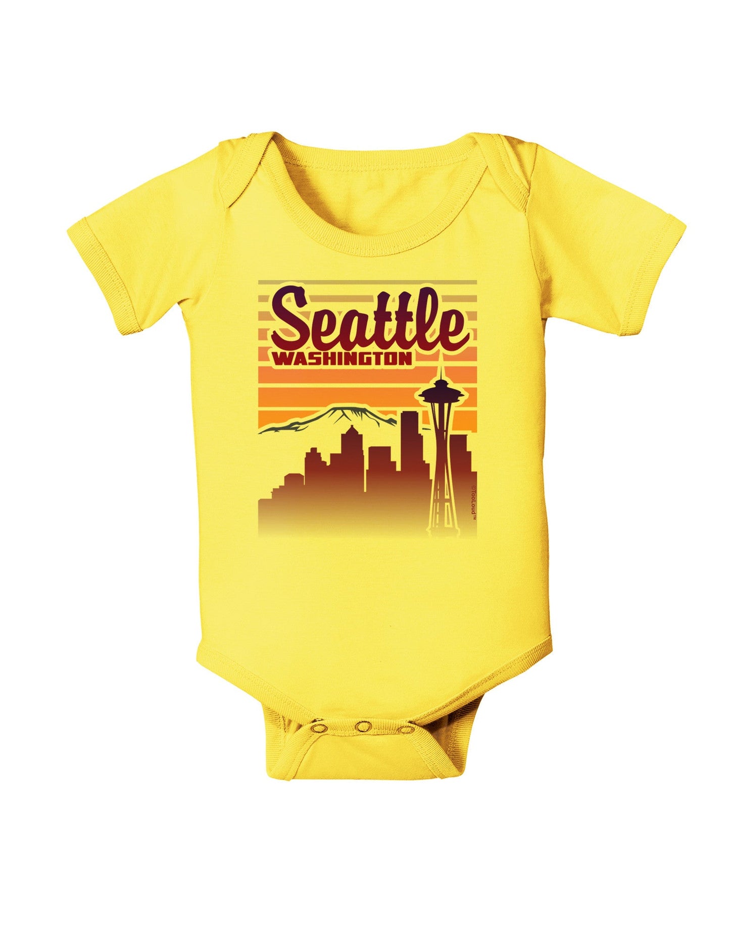 Seattle Washington Sunset Baby Romper Bodysuit-Baby Romper-TooLoud-Yellow-06-Months-Davson Sales