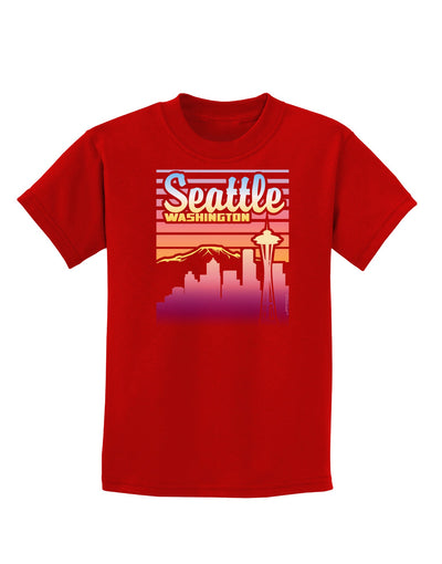 Seattle Washington Sunset Childrens Dark T-Shirt-Childrens T-Shirt-TooLoud-Red-X-Small-Davson Sales