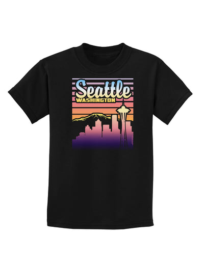 Seattle Washington Sunset Childrens Dark T-Shirt-Childrens T-Shirt-TooLoud-Black-X-Small-Davson Sales