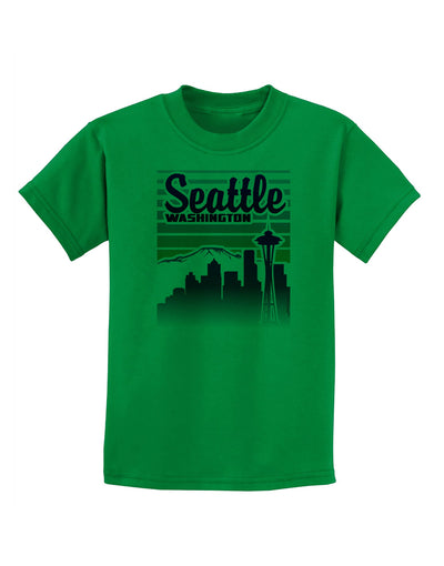 Seattle Washington Sunset Childrens T-Shirt-Childrens T-Shirt-TooLoud-Kelly-Green-X-Small-Davson Sales