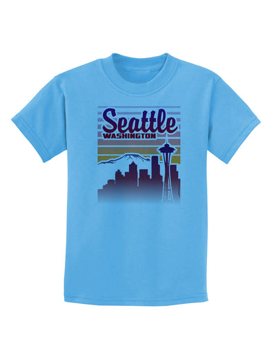 Seattle Washington Sunset Childrens T-Shirt-Childrens T-Shirt-TooLoud-Aquatic-Blue-X-Small-Davson Sales