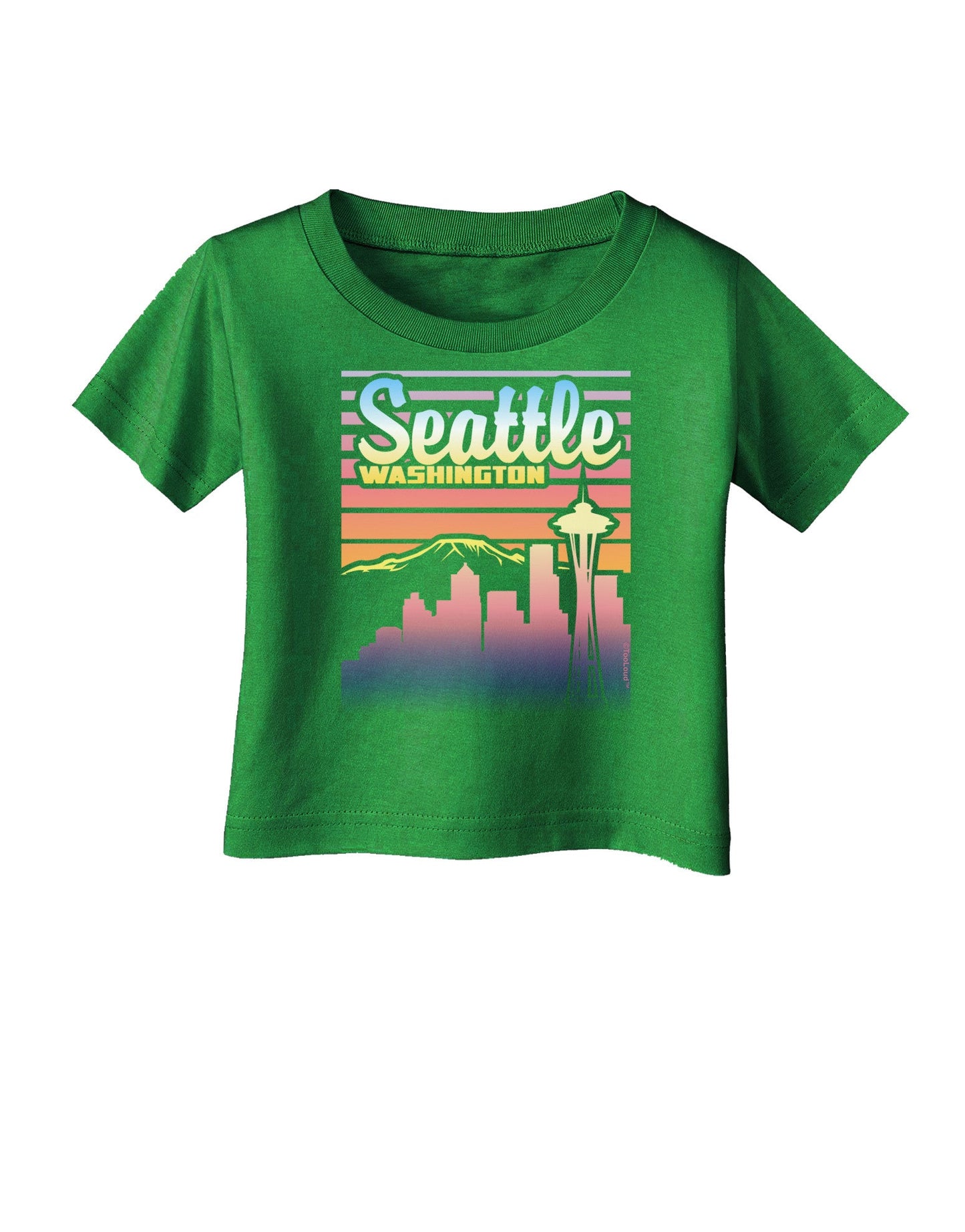 Seattle Washington Sunset Infant T-Shirt Dark-Infant T-Shirt-TooLoud-Clover-Green-06-Months-Davson Sales