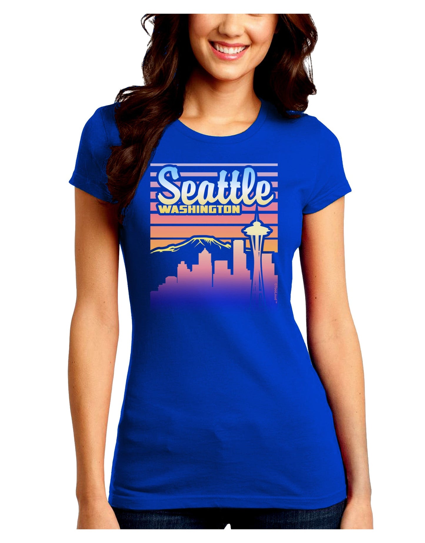 Seattle Washington Sunset Juniors Petite Crew Dark T-Shirt-T-Shirts Juniors Tops-TooLoud-Royal-Blue-Juniors Fitted Small-Davson Sales