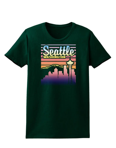 Seattle Washington Sunset Womens Dark T-Shirt-TooLoud-Forest-Green-Small-Davson Sales