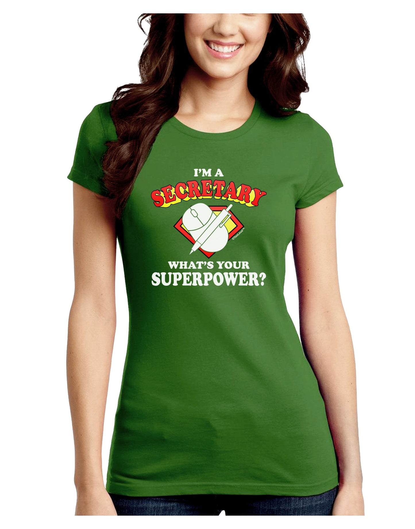 Secretary - Superpower Juniors Petite Crew Dark T-Shirt-T-Shirts Juniors Tops-TooLoud-Kiwi-Green-Juniors Fitted Small-Davson Sales