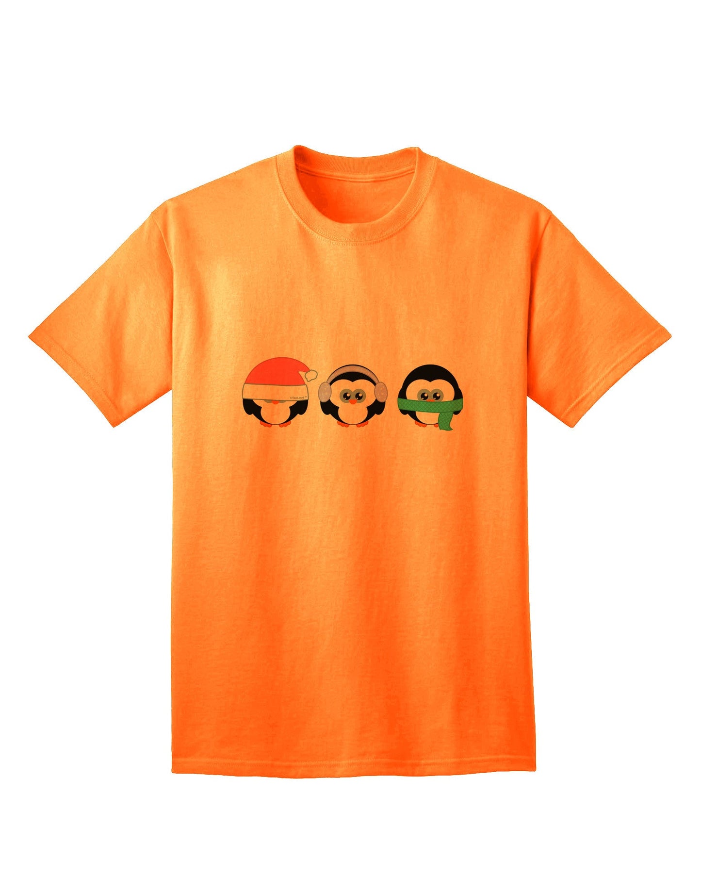 See No Evil, Hear No Evil, Speak No Evil Christmas Penguins - Premium Adult T-Shirt Collection-Mens T-shirts-TooLoud-Neon-Orange-Small-Davson Sales