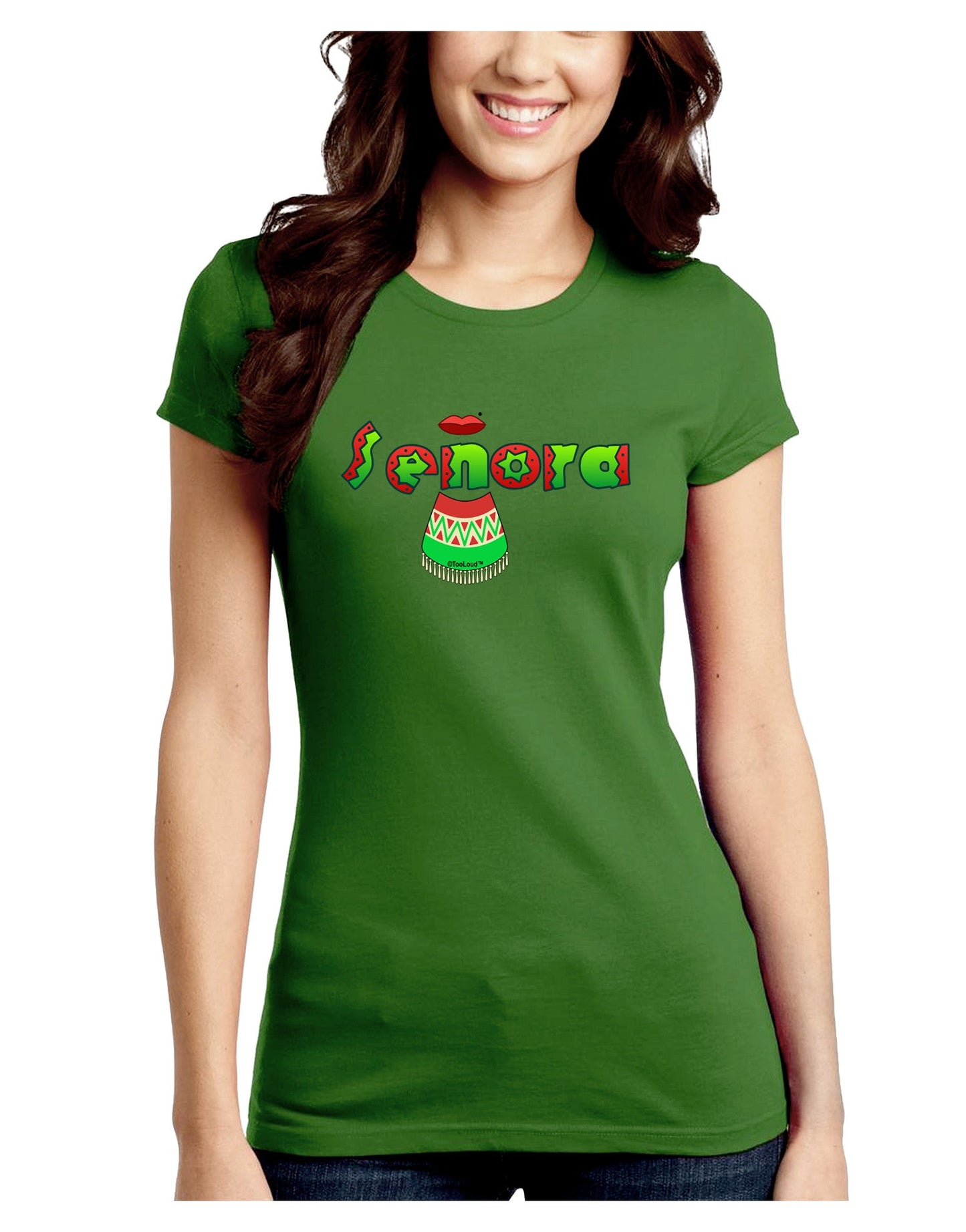 Senora Poncho Juniors Petite Crew Dark T-Shirt-T-Shirts Juniors Tops-TooLoud-Kiwi-Green-Juniors Fitted Small-Davson Sales