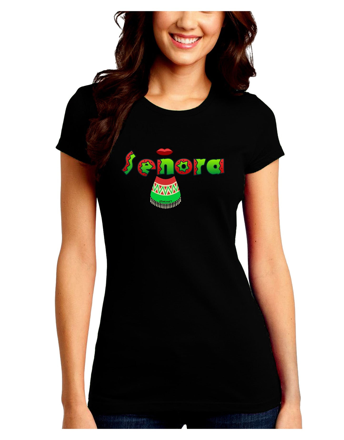 Senora Poncho Juniors Petite Crew Dark T-Shirt-T-Shirts Juniors Tops-TooLoud-Black-Juniors Fitted Small-Davson Sales