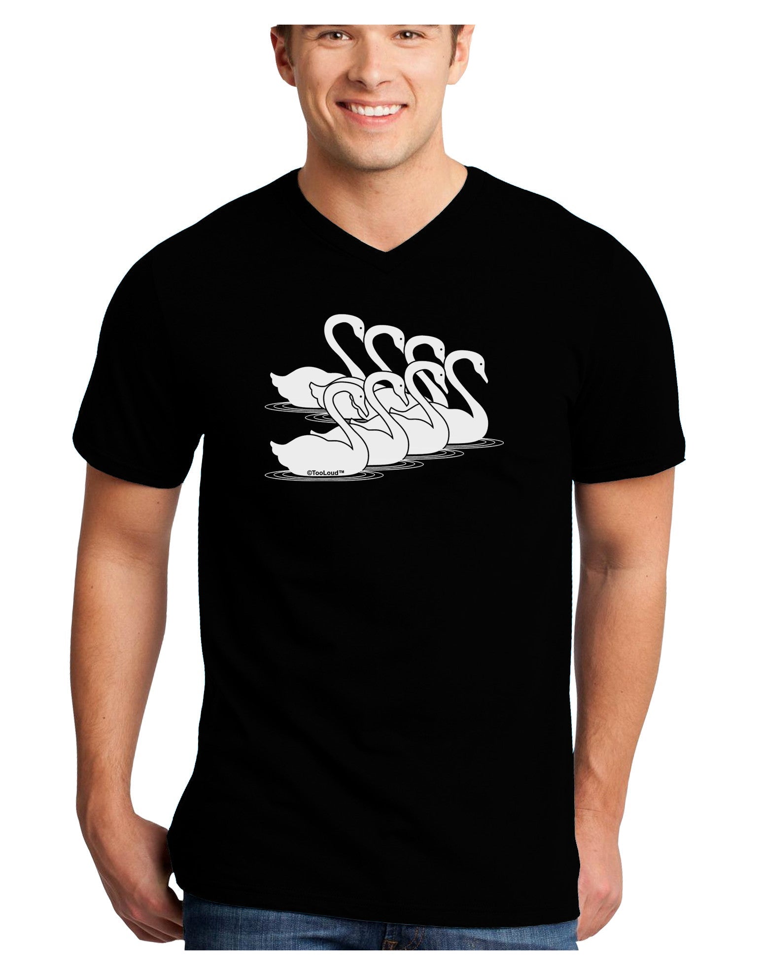 Seven Swans A Swimming Adult Dark V-Neck T-Shirt-TooLoud-Black-Small-Davson Sales
