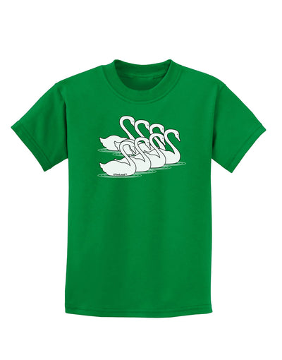 Seven Swans A Swimming Childrens Dark T-Shirt-Childrens T-Shirt-TooLoud-Kelly-Green-X-Small-Davson Sales