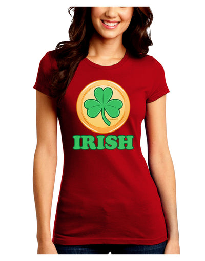 Shamrock Button - Irish Juniors Crew Dark T-Shirt by TooLoud-T-Shirts Juniors Tops-TooLoud-Red-Juniors Fitted Small-Davson Sales