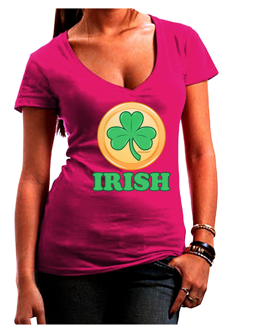 Shamrock Button - Irish Juniors V-Neck Dark T-Shirt by TooLoud-Womens V-Neck T-Shirts-TooLoud-Black-Juniors Fitted Small-Davson Sales