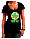 Shamrock Button - Irish Juniors V-Neck Dark T-Shirt by TooLoud-Womens V-Neck T-Shirts-TooLoud-Black-Juniors Fitted Small-Davson Sales