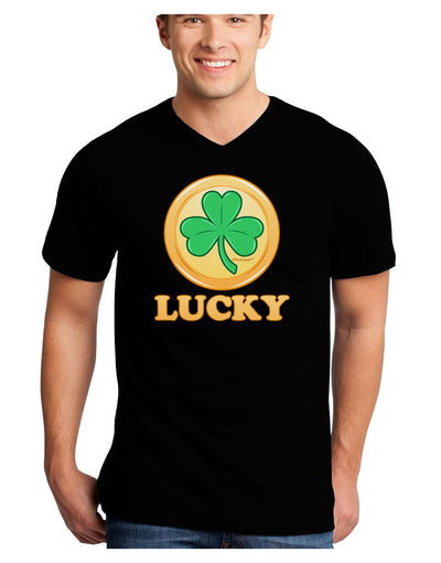 Shamrock Button - Lucky Adult Dark V-Neck T-Shirt by TooLoud-Mens V-Neck T-Shirt-TooLoud-Black-Small-Davson Sales