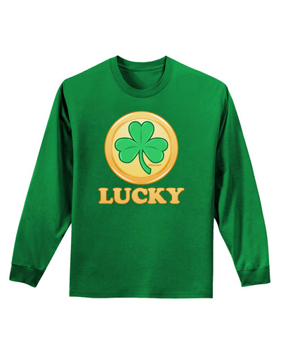 Shamrock Button - Lucky Adult Long Sleeve Dark T-Shirt by TooLoud-TooLoud-Kelly-Green-Small-Davson Sales