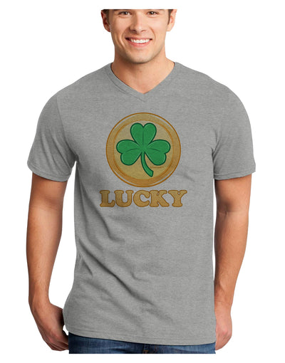 Shamrock Button - Lucky Adult V-Neck T-shirt by TooLoud-Mens V-Neck T-Shirt-TooLoud-HeatherGray-Small-Davson Sales