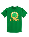 Shamrock Button - Lucky Childrens Dark T-Shirt by TooLoud-Childrens T-Shirt-TooLoud-Kelly-Green-X-Small-Davson Sales