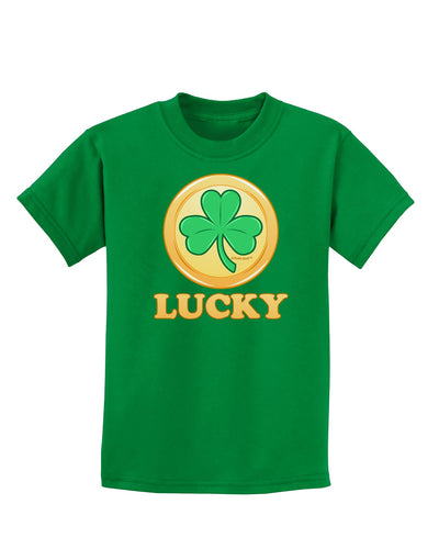 Shamrock Button - Lucky Childrens Dark T-Shirt by TooLoud-Childrens T-Shirt-TooLoud-Kelly-Green-X-Small-Davson Sales