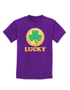 Shamrock Button - Lucky Childrens Dark T-Shirt by TooLoud-Childrens T-Shirt-TooLoud-Purple-X-Small-Davson Sales