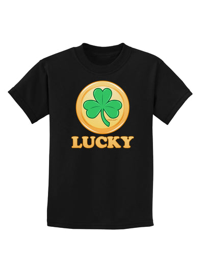 Shamrock Button - Lucky Childrens Dark T-Shirt by TooLoud-Childrens T-Shirt-TooLoud-Black-X-Small-Davson Sales