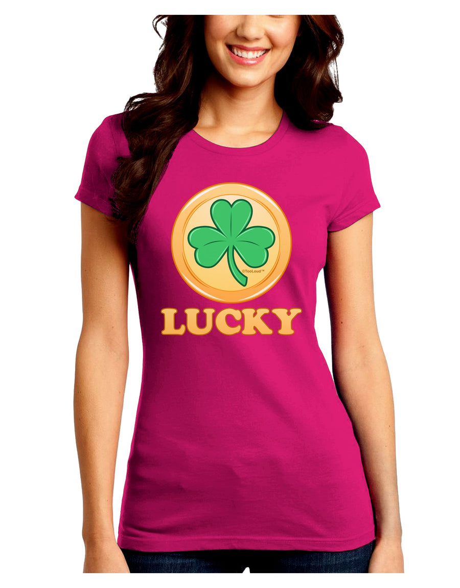 Shamrock Button - Lucky Juniors Crew Dark T-Shirt by TooLoud-T-Shirts Juniors Tops-TooLoud-Black-Juniors Fitted Small-Davson Sales