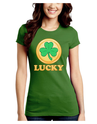 Shamrock Button - Lucky Juniors Crew Dark T-Shirt by TooLoud-T-Shirts Juniors Tops-TooLoud-Kiwi-Green-Juniors Fitted X-Small-Davson Sales