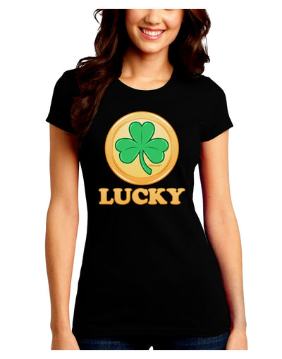 Shamrock Button - Lucky Juniors Crew Dark T-Shirt by TooLoud-T-Shirts Juniors Tops-TooLoud-Black-Juniors Fitted Small-Davson Sales