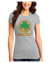 Shamrock Button - Lucky Juniors T-Shirt by TooLoud-Womens Juniors T-Shirt-TooLoud-Ash-Gray-Juniors Fitted X-Small-Davson Sales