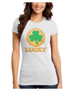 Shamrock Button - Lucky Juniors T-Shirt by TooLoud-Womens Juniors T-Shirt-TooLoud-White-Juniors Fitted X-Small-Davson Sales