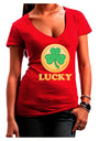 Shamrock Button - Lucky Juniors V-Neck Dark T-Shirt by TooLoud-Womens V-Neck T-Shirts-TooLoud-Red-Juniors Fitted Small-Davson Sales