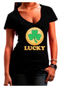 Shamrock Button - Lucky Juniors V-Neck Dark T-Shirt by TooLoud-Womens V-Neck T-Shirts-TooLoud-Black-Juniors Fitted Small-Davson Sales