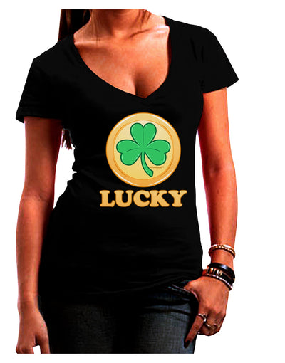 Shamrock Button - Lucky Juniors V-Neck Dark T-Shirt by TooLoud-Womens V-Neck T-Shirts-TooLoud-Black-Juniors Fitted Small-Davson Sales